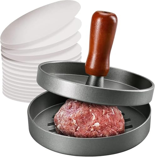 Presse à hamburger et moule à galettes – Moule à hamburger anti-adhésif avec papiers à galettes inclus, facile à utiliser et à nettoyer, pour la cuisine maison, barbecue, barbecue dans le jardin