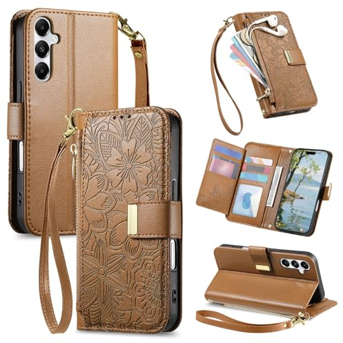 Fertuo Cover per Samsung Galaxy A16 / A26 / A17, Fiori Custodia a Libro Portafoglio Antiurto in Pelle PU Flip Case Interna Silicone con Porta Carte, Supporto, Chiusura Magnetica e Cinturino, Marrone