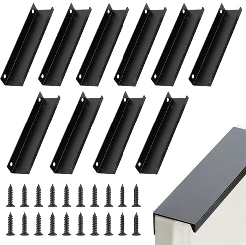 Vylro 10 Stück Schrankgriffe Versteckt Schwarz,Aluminium Versteckte Möbelgriffe,150mm Versteckter Griffe,Versteckte Schrankgriffe mit 20 Schrauben,Griffleiste Schwarz für Küche,Kleiderschrank