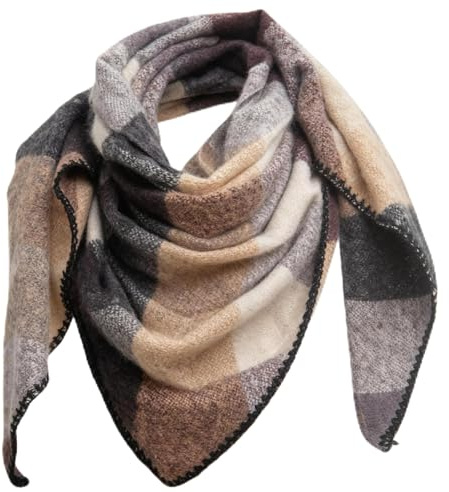 Lykofudi Damen Schal, Übergroß Web Dreieck Winterschal mit buntem Karo Muster, Warmer und weicher Dreieckstuch Kariert, Leichter Strickschal, Halstuch für Frauen und Mädchen 200×83 CM