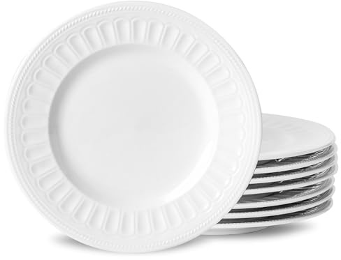 UIBFCWN Juego de 8 Platos de Postre en Ceramica - 20,3cm Platos Llanos de Porcelana - Platos Postre| Ensalada | Aperitivo | Fruta - Apto para Microondas y Lavavajillas