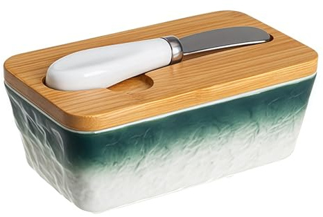 Beurrier avec couvercle et couteau pour comptoir, porte-beurre en céramique de couleur unie