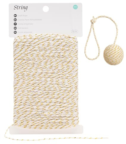 G2PLUS Gold White Christmas String: 2MM Cotton String Twine, 50M White Twine with Gold Glitter for Christmas Decoration, Gift Wrapping and Crafting