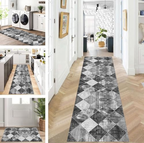 ZUZEKU Tappeto passatoia da cucina, lavabile, antiscivolo, lungo 90 x 150 cm, colore nero e grigio, per corridoio, soggiorno, camera da letto, venduto al metro, personalizzabile,