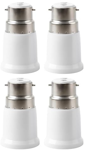 4PCS B22 to E27 Socket Converter, Bayonet to Screw Bulb Adapter for LED, CFL, Halogen, Incandescent Bulbs, Fireproof Housing, Easy Install Base, B22 to E27 Adapter, Bayonet to Screw
