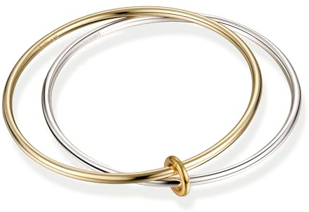 NOKMIT 2PCS 14K Gold Silver Tone Stackable Bangle Bracelets for Women, High Polished Thin Plain Stainless Steel Bangle with Detachable Connector Ring, Non-Tarnish Mixed Metal Jewelry (2PCS, 8.0 inches)