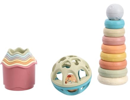 Jipy bioplastic Deluxe Geschenkset Badespielzeug Stapelturm, Becher und Rasselball