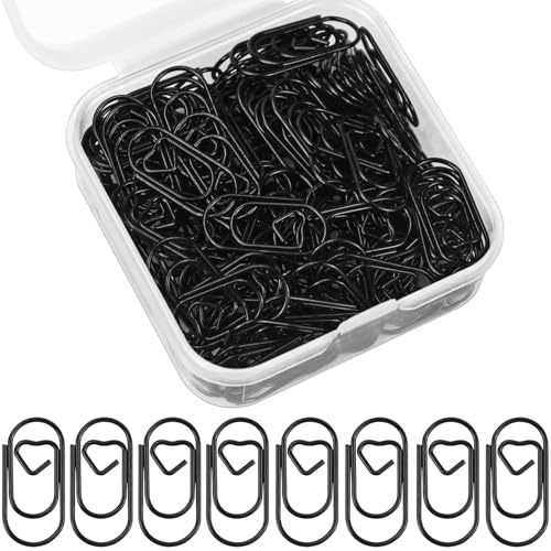 CONJURAIDE 130 Stück Büroklammern Herz, Büroklammer Herz Schwarz Büroklammern Motiv Klein mit Transparentbox Paperclips für Büromaterial Aktenklammer Klassenzimmer