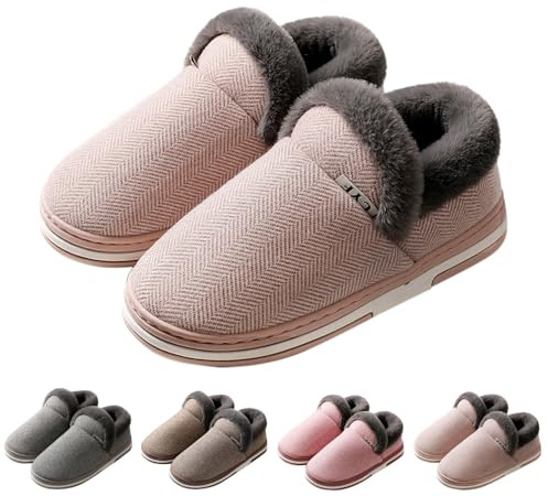 Tofflor dam stängda, halkfria, tofflor dam vinter hustofflor plysch slip-skor eleganta vinterskor fodrade stugskor, platåtofflor utomhus tofflor, GRÅ, 36 EU