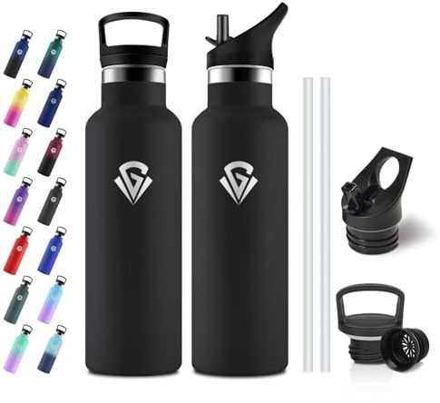 JAPORIA Borraccia Termica 500ml, Bottiglia Acqua senza BPA, Isolamento Termico a Doppia Parete, Borraccia con Cannuccia per Scuole, Viaggio, Uffici