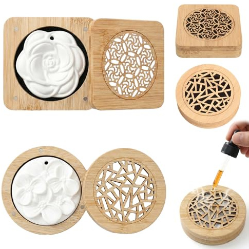 Square and Round Oil Diffusers, 2 Pcs Essential Oil Fragrance Stones with Wooden Incense Box, Aromatherapy Stones for Yoga Home Car Office Spa