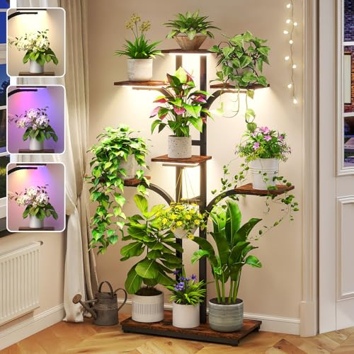 Plant Stand Indoor with Grow Lights, 53.7 Tall Plant Shelf, 7 Tiered Corner Plant Shelves for Indoor Plants Multiple, Large Flower Display Holder, Tree-Shaped Plant Rack for Home, Living Room, Patio