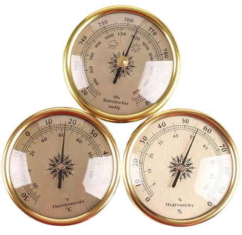 Barómetro, barómetros para el hogar, barómetro de pared de 7, 2 x 7, 2 cm, termómetro higrómetro, estación meteorológica inalámbrica de 3 piezas para uso doméstico, dorado
