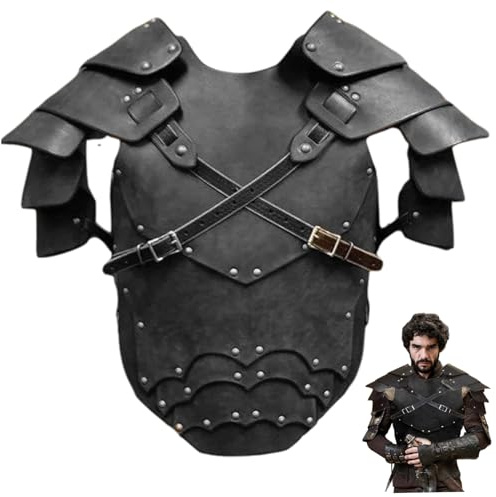 Kostüm-Outfits, mittelalterliche Ritterrüstung, PU-Leder-Brustpanzer für Herren, verstellbares Wikinger-Brustpanzer-Kostüm für Halloween-Cosplay-Party