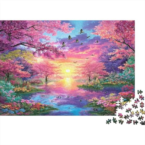 Puzzle Sfida Fantasiosa Tramonto Ciliegio 1000 Pezzi: Cane Prato Fiorito - Gioco Educativo Decorazione Adulti Bambini 14+