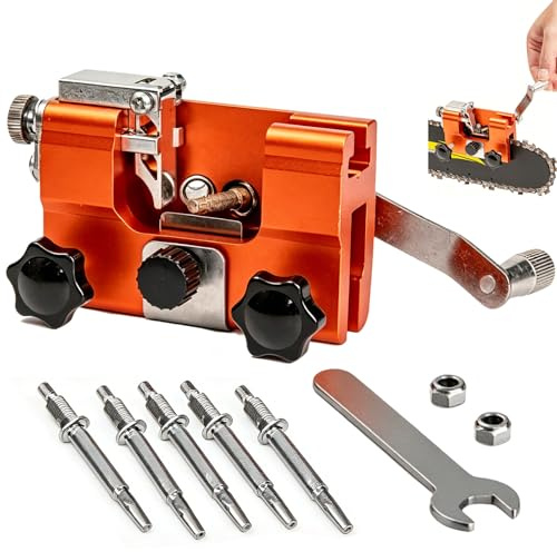 Qinux Klampero Chainsaw Sharpener, Klampero Chain Sharpener, Hand Crank Chainsaw Sharpeners Kit, All Chainsaws Chains (with 5 Sharpening Steels)