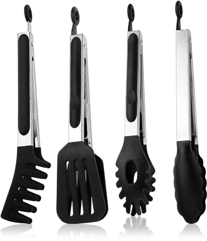 Nudelzange, 4-teilige Küchenzange Set Mit Viereckiger Zange, Spaghettizange, Spargelzange Und Kammzange, Kochzange Aus Silikon Für Küche Und Grill, Langlebige Küchenzange