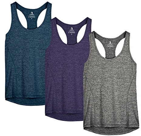 icyzone Débardeur de Sport Femme Dos Nageur Yoga Shirt sans Manches Running Fitness Tank Top, Lot de 3 (XL, Bleu Royal/Violet foncé/Gris foncé)