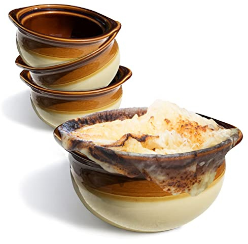 Furmaware French Onion Crock Soup Bowls, French Onion Soup Bowls, French Onion Soup Crocks Oven Safe, French Onion Soup Bowls Oven Safe, Set of 4, 12 Ounces - 4 ½” x 2 ½”