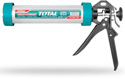 TOTAL - Pistola Applicatrice di Silicone Chiusa | Lunghezza di 305 mm | Con Piastra di Spinta | Impugnatura Ergonomica in Alluminio | Acciaio | Resistente alla Corrosione