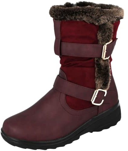 Bottines à fermeture éclair avec doublure en fourrure douce et légère - Violet - bordeaux, 38 EU