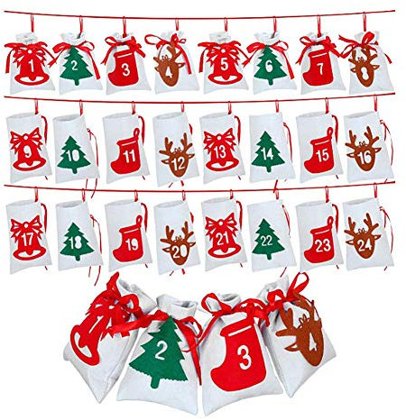 Molinter Adventskalender Nikolausstiefel Weihnachten Kalender zum Befüllen Aufhängen Kette Säckchen Stiefel Deko Strumpf