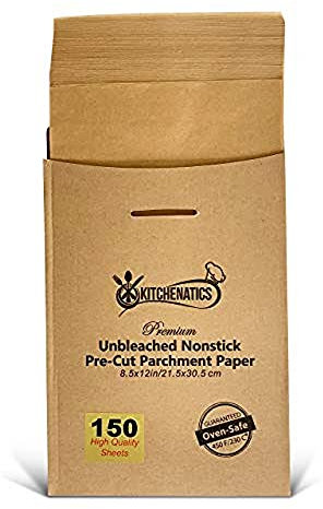 KITCHENATICS Carta Forno Non Sbiancata Antiaderente, un Quarto di Teglia, Non Perforata per Friggitrice, Teglia, Forno o Grill, Non Cerata, Carta da Forno in Fogli 21,6 x 30,5 | 150 pz Pretagliati