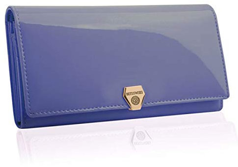 BETLEWSKI - Große Geldbörse für Damen aus Leder RFID Blocker Karten Portemonnaie Geldbeutel Damen mit Zertifikat - Ledergeldbörse mit vielen Kartenfächer und Münzfach in Lila