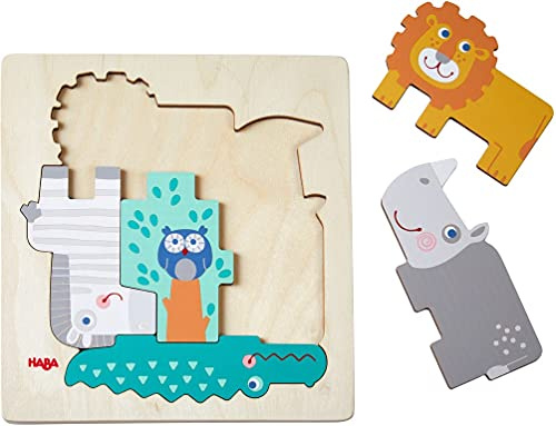 HABA 305710 - Holzpuzzle Tierisch wild, Holzpuzzle ab 2 Jahren, bunt