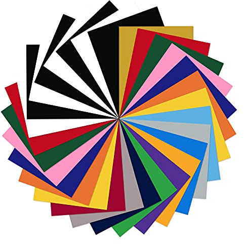 Plotterfolie Textil, Heat Transfer Vinyl, Flexfolie Plotter Textil, Druckmaschine für Kleidung Bügelfolie für Textilien Transferfolie zum Aufbügeln für DIY T-Shirt, Stoffe (30 Stück)