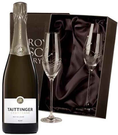 Taittinger Brut Vintage Champagne with 2 Royal Scot Diamante Flutes | 75cl 12.5% abv