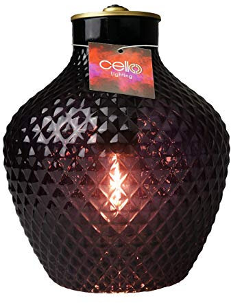 Cello Lighting - Diamond Square Vase Purple Battery Operated Lamp, Glass Table Lamp, Table Lamps for Living Room and Home Decor, Decorative Cordless Table Lamps for Home, Bedside Lamp for Room Decor