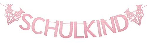 Schulkind Banner Girlande Schuleinführung Girlande Schulanfang Einschulung Schulstart Deko für Jungen und Mädchen Einschulungsparty Hänge Deko (Glitzer Pink)