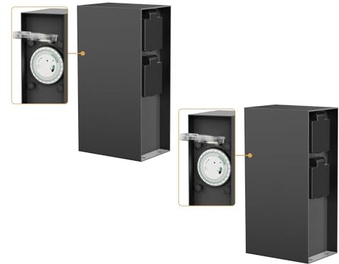 ledscom.de 2 pzas. Toma de jardín Pilar POMI para Exteriores, IP44, Temporizador/Reloj, 2 contactos, Acero Inoxidable, Antracita, Cuadrado, 23 cm