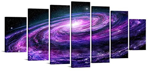 iKNOW FOTO Riesige 7-teilige Leinwanddrucke Hubble Space Bild Poster Spirale Galaxie Leinwand Wandkunst Modern Poster mit Rahmen Giclée-Kunstwerk für Zuhause Büro Dekorationen 177,8 x 81,3 cm
