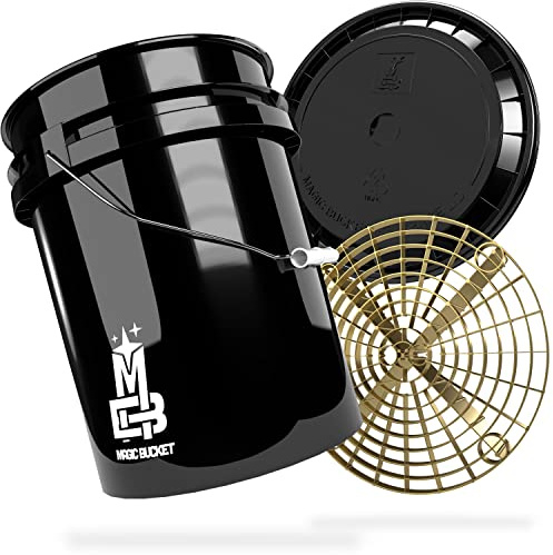 MAGIC BUCKET | Hand Wash for Car | Wash Bucket with Matching Lid 5 US Balloons Approx 20 Litres | With Grit Guard Bucket | Black/Gold Wash Kit
