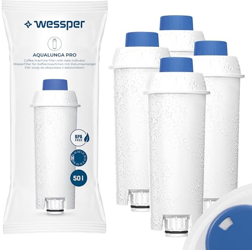 Wessper Vattenfilterpatroner för helautomatisk kaffemaskin, ersättningsfilter för DeLonghi DLSC002, SER3017, ECAM, ESAM, ETAM, SECAM, Series S, filterpatroner för kaffemaskiner – 4-pack