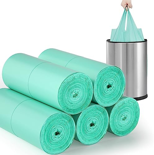 AYOTEE Small Trash Bags with Handles,100 Counts Small Biodegradable Trash Bags 4 Gallon Garbage Bag, Unscented Strong Mini Compostable Bag 15 Liter Waste Basket Liners for Bathroom Kitchen Home