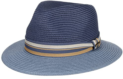 Stetson Romaro Toyo Traveller Strohhut UV-Schutz 40+ Damen und Herren Frühling Sommer blau L (58-59 cm)