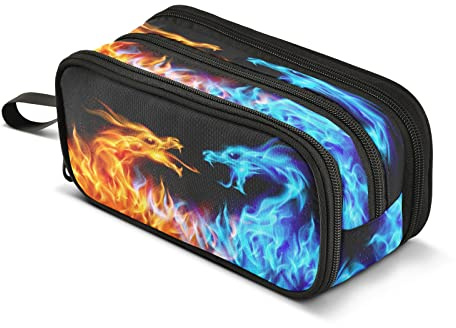 Trousse à crayons de grande capacité Dragon de feu abstrait cool 3 compartiments Sac pochette porte-stylos boîte pour bureau université école Sac de rangement portable pour enfants
