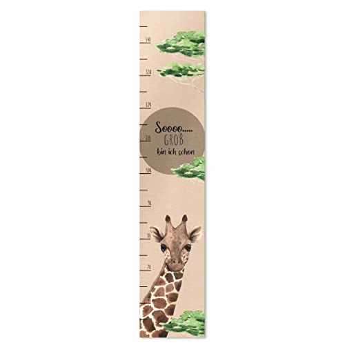 Messlatte Kind Holz personalisiert mit Namen & Meterstab - niedliche Kindermesslatte mit Giraffe - Kinder Messlatte für Baby ab 1 - Mädchen oder Jungen Größentabelle - Wanddekoration Kinderzimmer