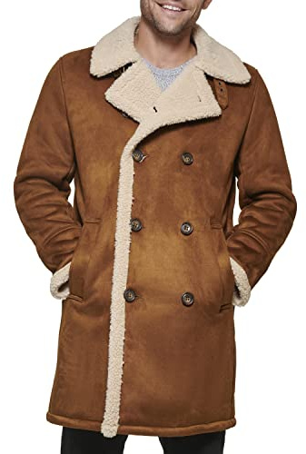 Dockers Men's Faux Shearling Midlength Overcoat, Cognac, X-Large