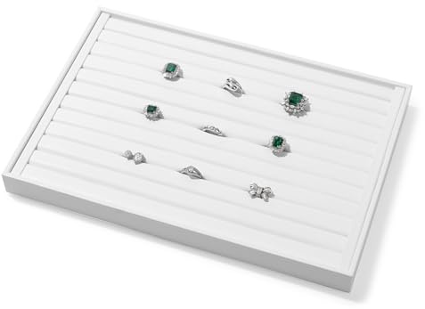 Oirlv Weiß PU Leder Ring Tablett Ring Ohrringe Ohrstecker Schmucktablett Aufbewahrungstablett(35X24 CM)