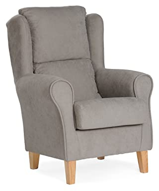 Sillonea- Sillón orejero Venecia, Acolchado con Poco Fondo. Butaca con Respaldo para Salón, Dormitorio o Sala de Espera. Sillón Individual de 104x77x74 cm en Gris/Natural