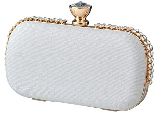 CORIOS Abendtasche Damen Strass Clutch Tasche Shiny Diamant Handtasche Klein Tasche Elegante Handtasche Schultertasche Umhängetasche Hochzeit Abschlussball Party Brauttasche Weiß