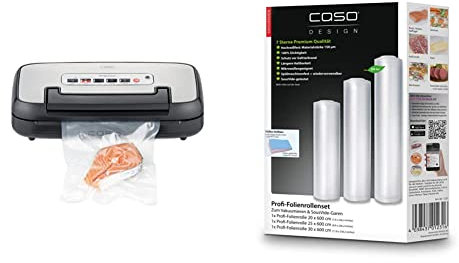 CASO VRH 590 advanced Vakuumierer - bis 125 Vakuumiervorgänge non-stop, 2,5 mm dicke Schweißnaht & Profi- Folienrollen Set 4 / 1 St. 20x600 cm, 1 St. 25x600 cm, 1 St. 30x600 cm 150µm