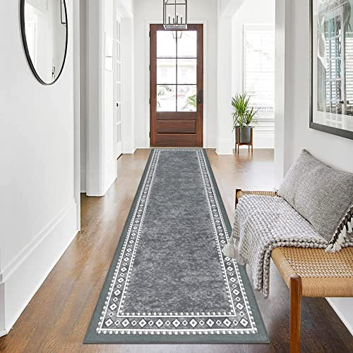Enyhom Long Carpet Runner, 66 x 240 cm Non Slip Hallway Runner Door Mat, Washable Laundry Area Runner Rugs Stain Resistant Kitchen Floor Mat Carpet for Bathroom Entrance Bedroom Stair