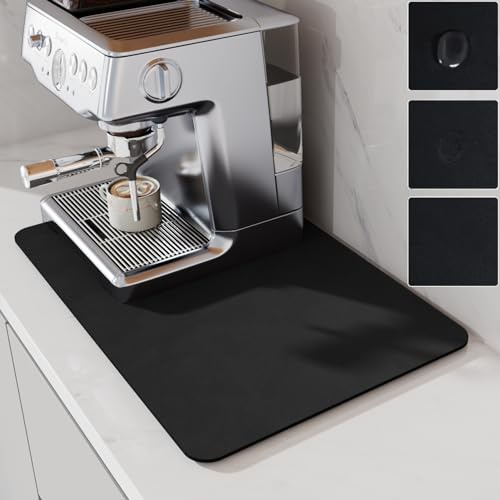 LIMNUO Kaffematta för bänkskivor, absorberande disktorkmatta för kök, under kaffebryggare, maskin, kruka, espresso, diskställ (Svart, 60x40cm)
