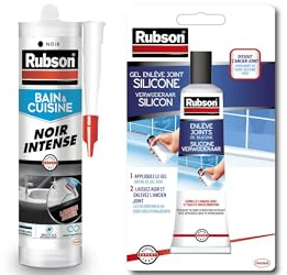 Rubson Mastic Bain & Cuisine Couleur Noir Intense, Joint silicone multi-matériaux renforcé en antifongiques, 280 ml & Enlève Joints Silicones, décapant spécialement, tube de 80 ml