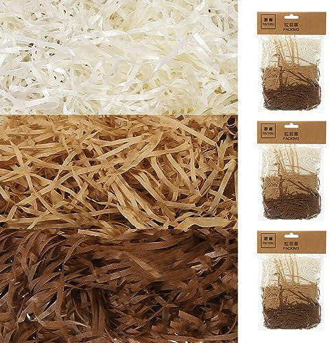 sourcing map 5er-Packung Füllmaterial Geschenk, 3mm Weicher Geschreddertes Papier Raffia Füllmaterial für Geschenkboxen, Geschenkkörbe, Pakete (Weiß, Khaki, Kaffee)